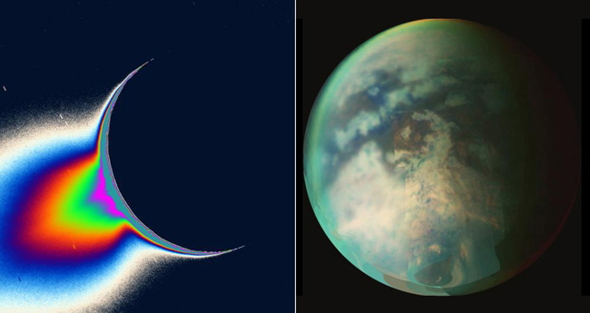 Cassini Spacecraft Zooming Past Two Saturn Moons